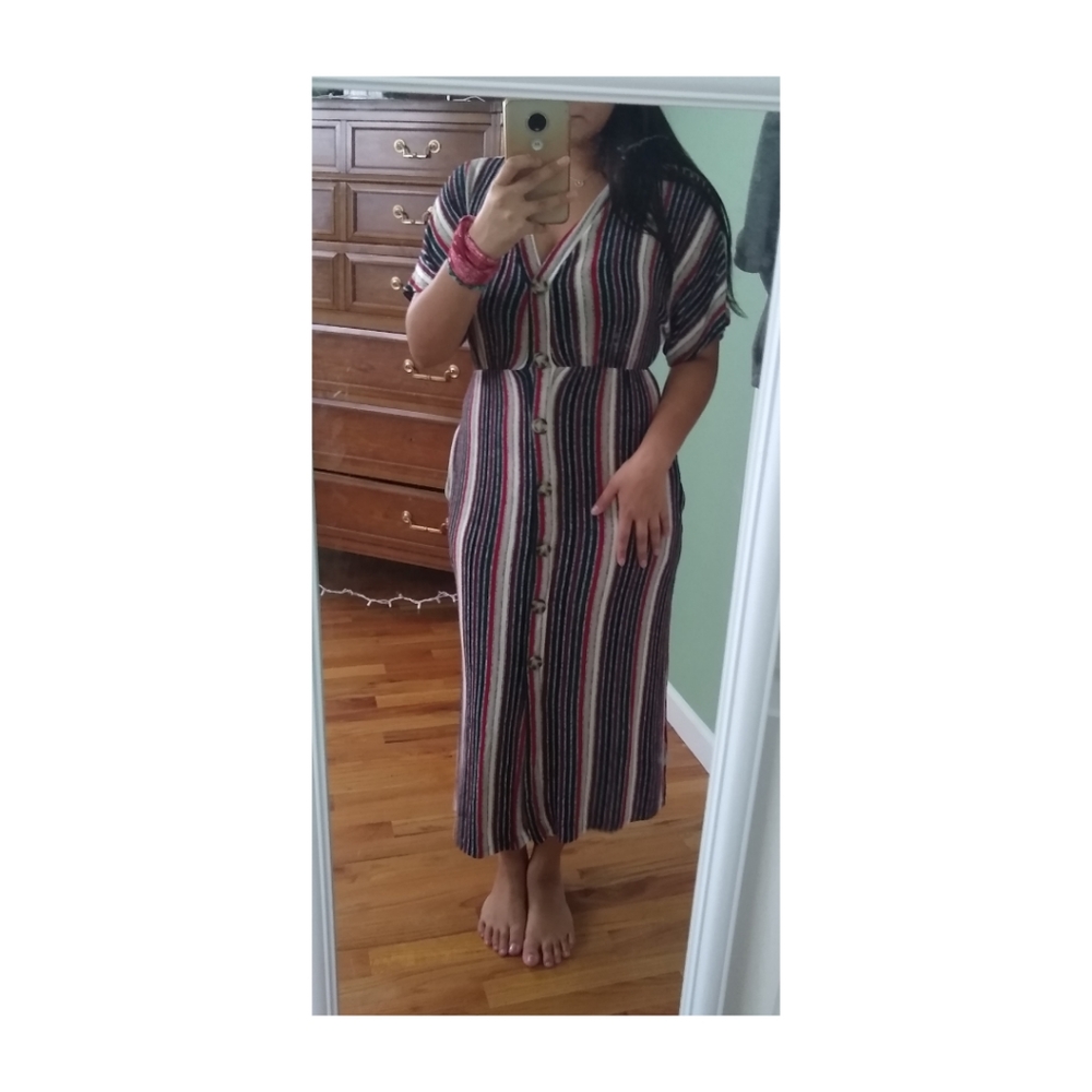 Mid length button striped dress